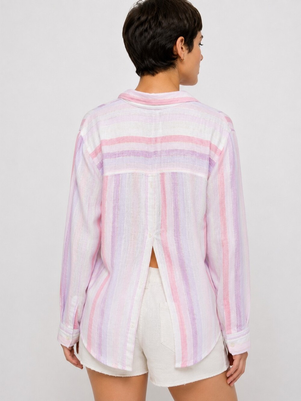 Rails Sydney Sahara Stripe Button Down Shirt Linen Blend Semi Sheer L